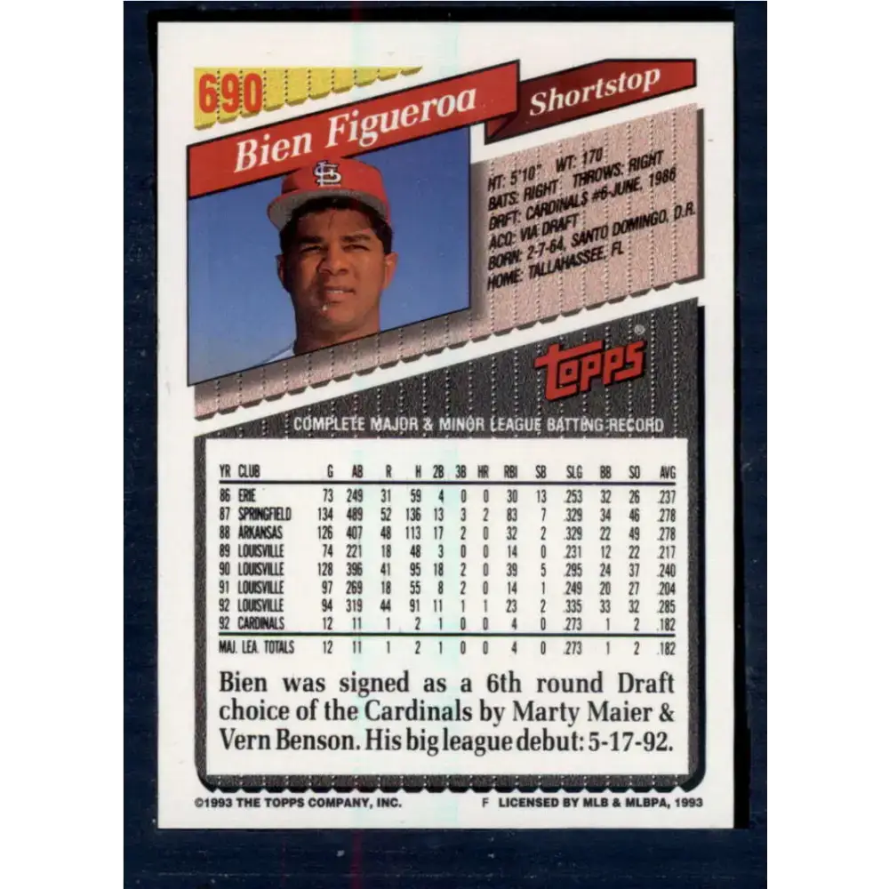 1993 Topps #690 Bien Figueroa NM-MT St. Louis Cardinals Baseball Card - Baseball Card Single