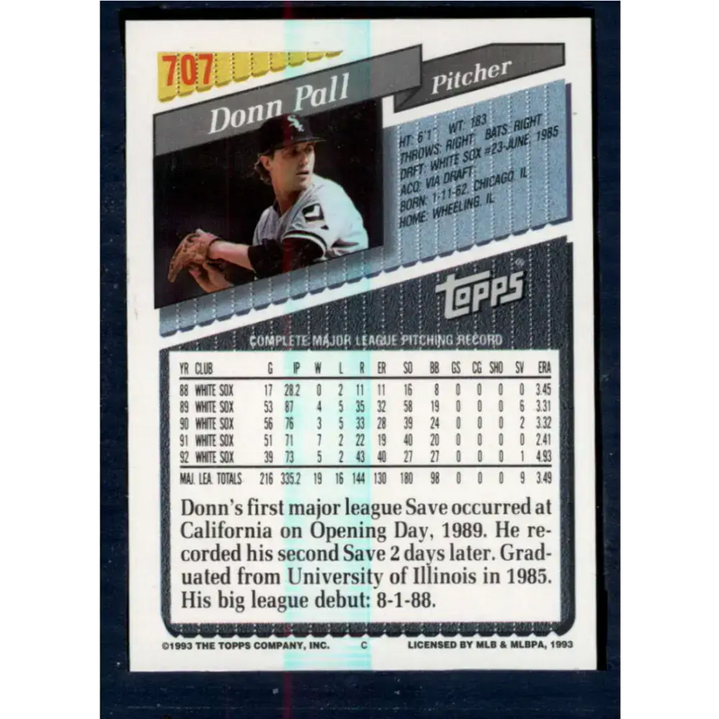 1993 Topps #707 Donn Pall NM-MT Chicago White Sox Baseball Card