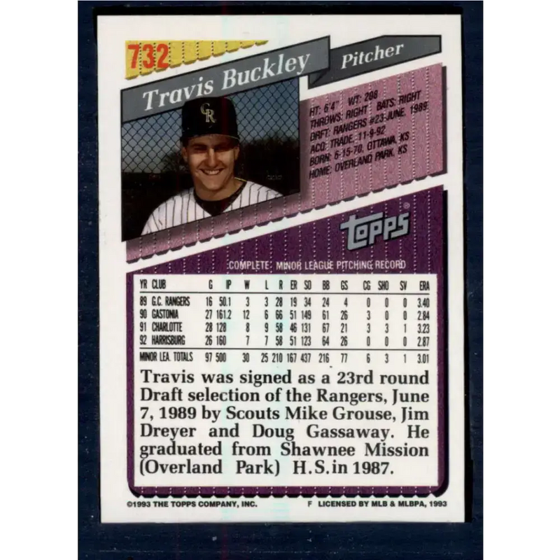 1993 Topps #732 Travis Buckley NM-MT RC Rookie Colorado Rockies Baseball Card - Baseball Card Single