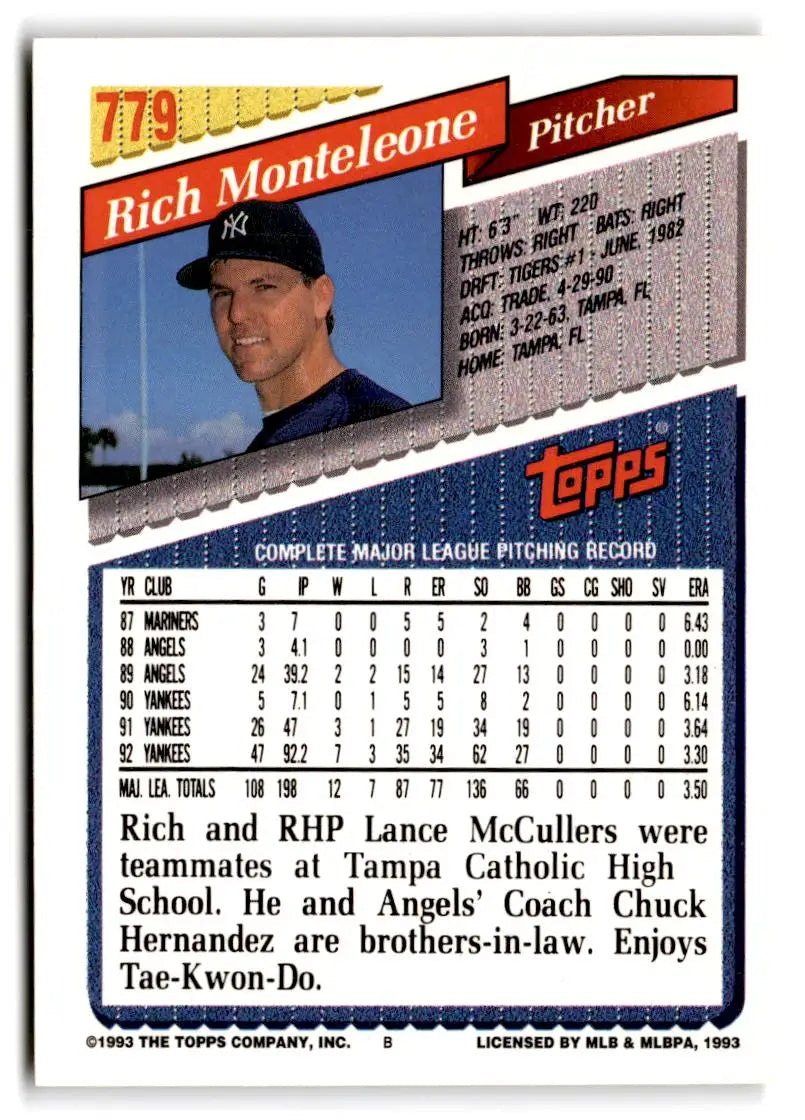 1993 Topps #779 Rich Monteleone - Baseball Card Single
