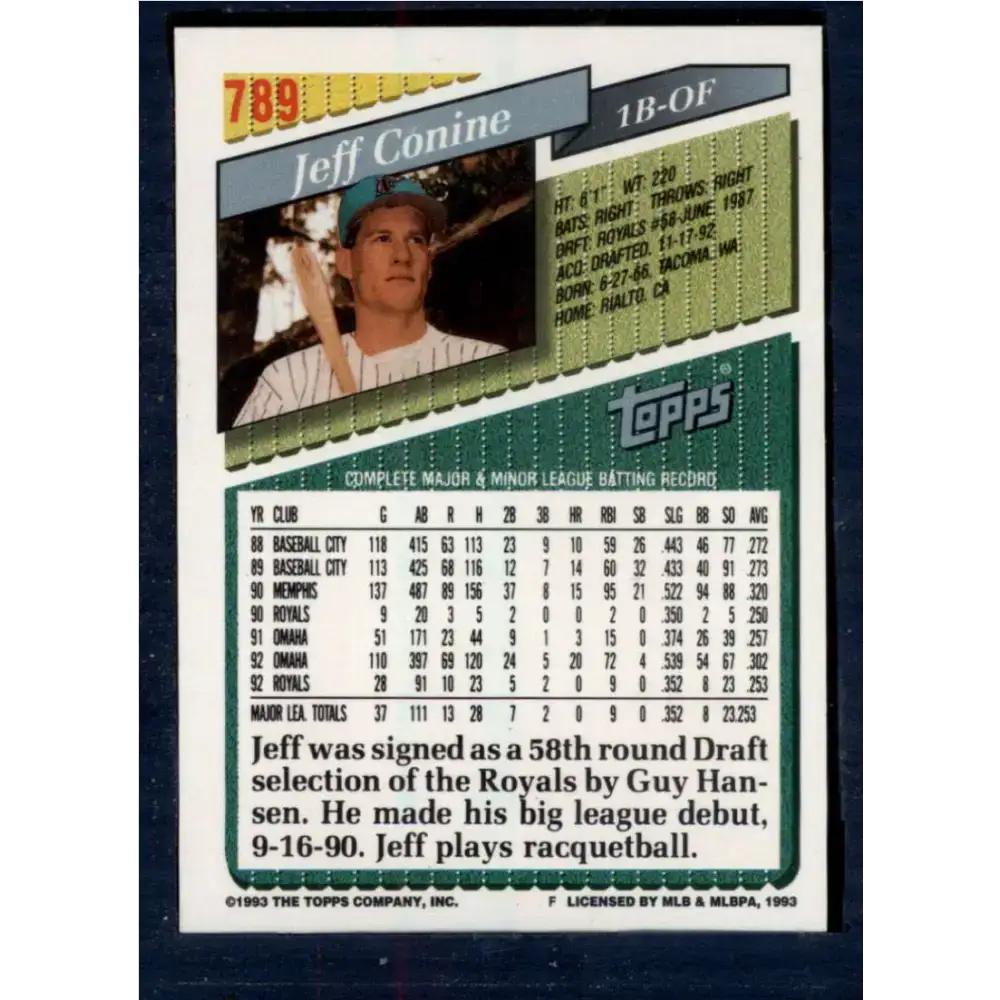 1993 Topps #789 Jeff Conine NM-MT Florida Marlins Baseball Card - Baseball Card Single