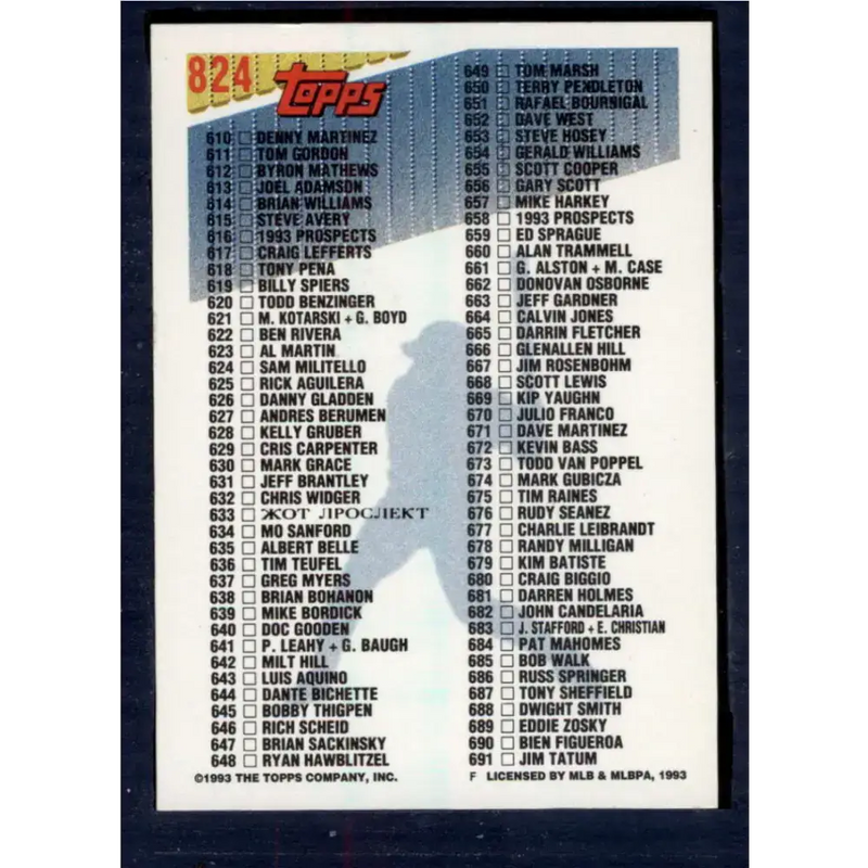 1993 Topps #824 Checklist 541-691 NM-MT Checklist Baseball Card - Baseball Card Single