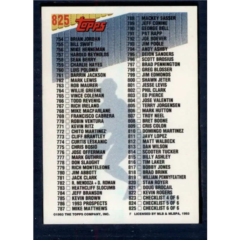 1993 Topps #825 Checklist 692-825 NM-MT Checklist Baseball Card - Baseball Card Single