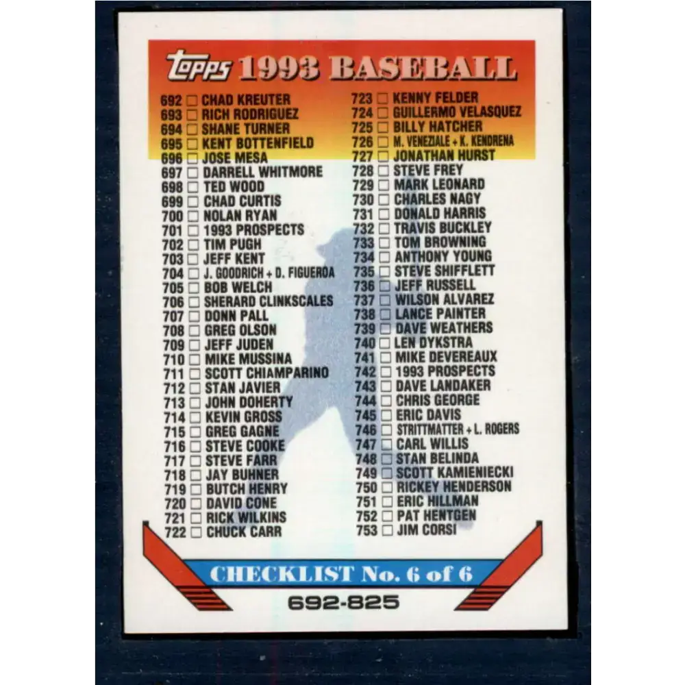 1993 Topps #825 Checklist 692-825 NM-MT Checklist Baseball Card - Baseball Card Single