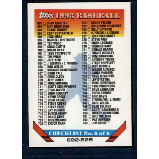 1993 Topps #825 Checklist 692-825 NM-MT Checklist Baseball Card - Baseball Card Single