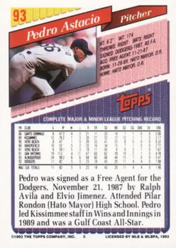 1993 Topps #93 Pedro Astacio NM-MT Dodgers - Baseball Card Single