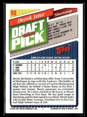 1993 Topps #98 Derek Jeter - Baseball Card Single