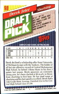 1993 Topps #98 Derek Jeter Rookie RC - Baseball Card Single