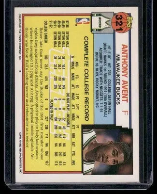 1993 Topps Anthony Avent #321 Gold Basketball - Basketball Card Single