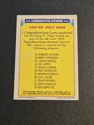 1993 Topps Certified Winner Black Gold Certified Winners Redeemed/Exchange - Baseball Card Single