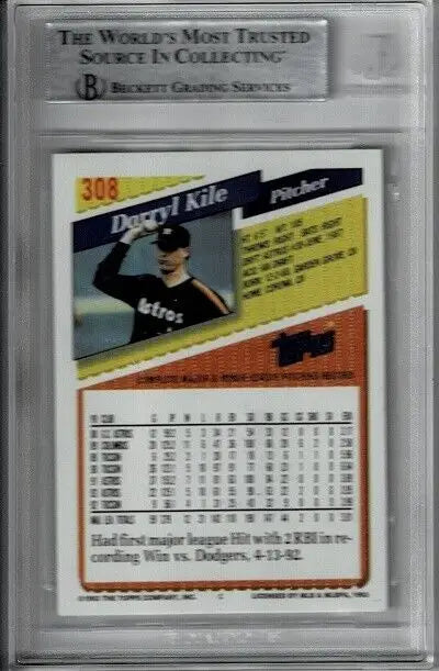 Darryl Kile baseball card from 1993 Topps, certified BGS encased auto for collectors