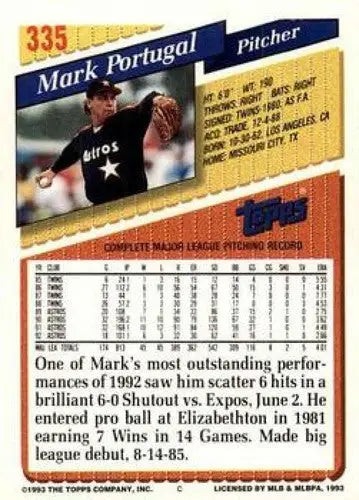 Original gloss 1993 Topps Gold Mark Portugal baseball card featuring Astros player