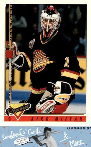 1993 Topps Premier Kirk McLean hockey card with original gloss collectible image