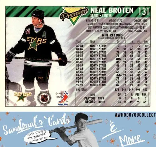 Original gloss Neal Broten hockey card from 1993 Topps Premier series