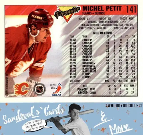Michel Petit hockey card from 1993 Topps Premier with original gloss