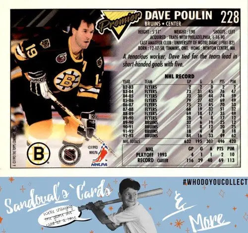 Original gloss 1993 Topps Premier Dave Poulin hockey card ID 45588