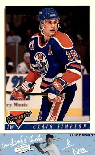 Original gloss Craig Simpson hockey card from 1993 Topps Premier series