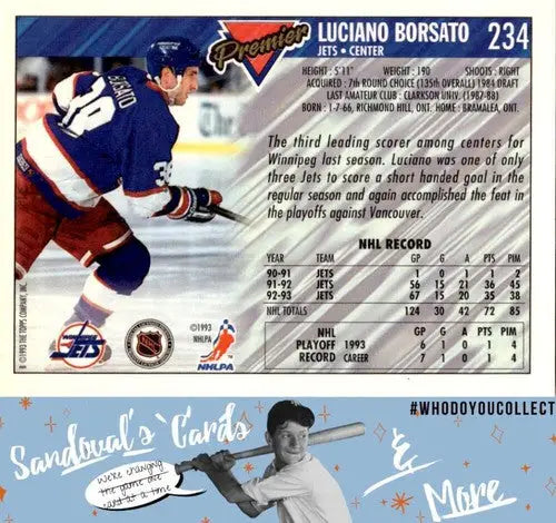 1993 Topps Premier Luciano Borsato hockey card with original gloss ID 45582