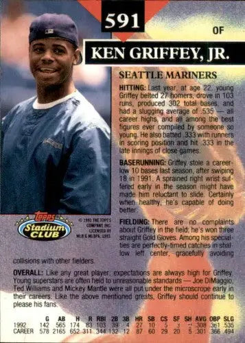 1993 Topps Stadium Club #591 Ken Griffey Jr. NM Near Mint Mariners MC ID:83458 - Baseball Card Single