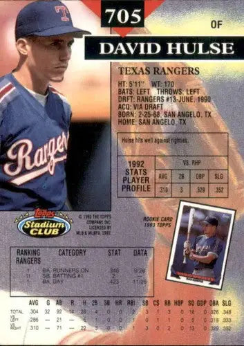 David Hulse baseball card from 1993 Topps Stadium Club Rangers rookie collection
