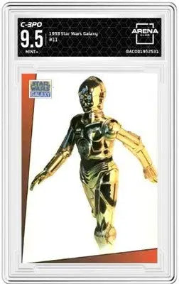 Alt text for 1993 Topps Star Wars Galaxy C-3PO trading card featuring graded C-3PO 9.5