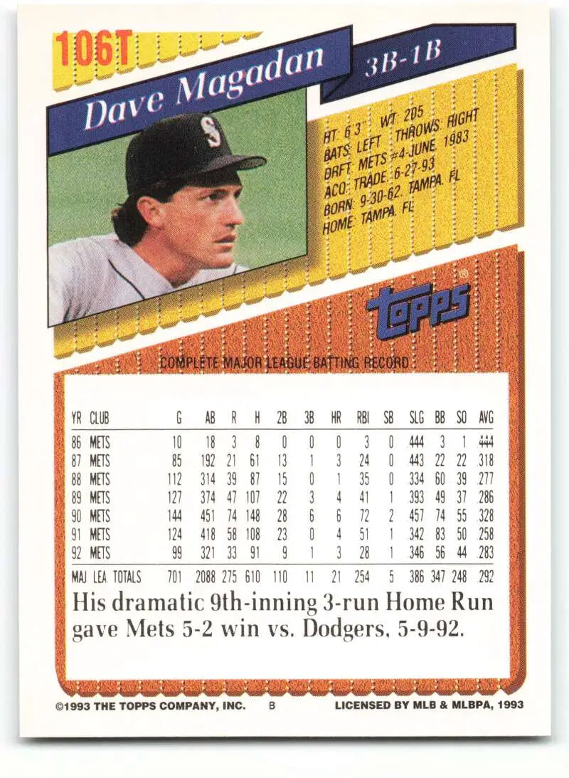 1993 Topps Traded #106T Dave Magadan NM-MT Seattle Mariners Baseball Card - Baseball Card Single