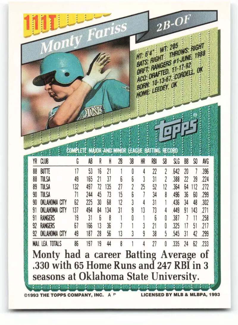 1993 Topps Traded #111T Monty Fariss NM-MT Florida Marlins Baseball Card - Baseball Card Single