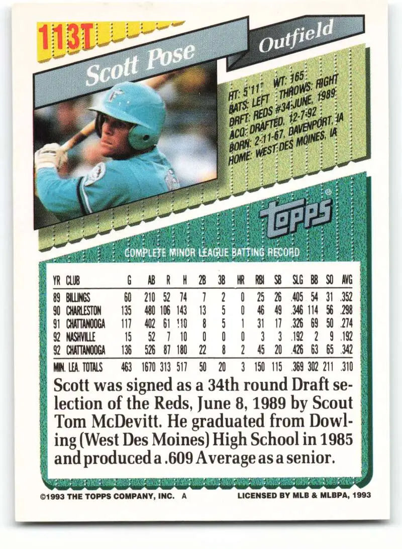 1993 Topps Traded #113T Scott Pose NM-MT RC Rookie Florida Marlins Baseball Card - Baseball Card Single