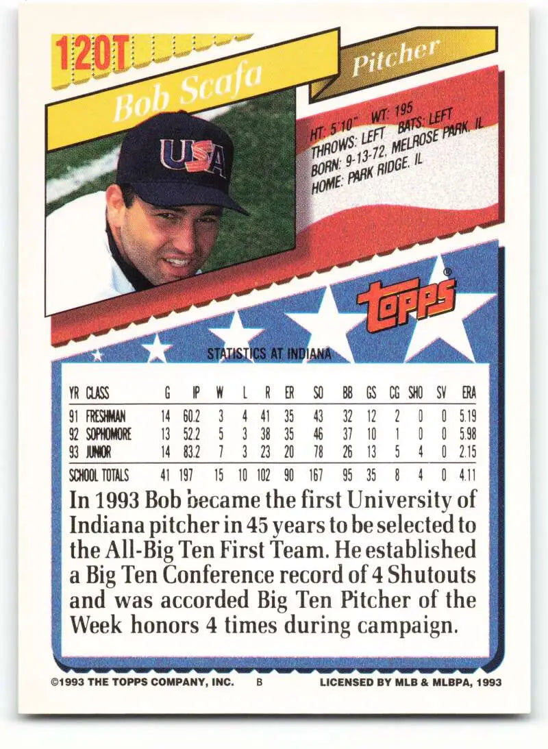 1993 Topps Traded #120T Bob Scafa NM-MT RC Rookie Team USA Baseball Card - Baseball Card Single
