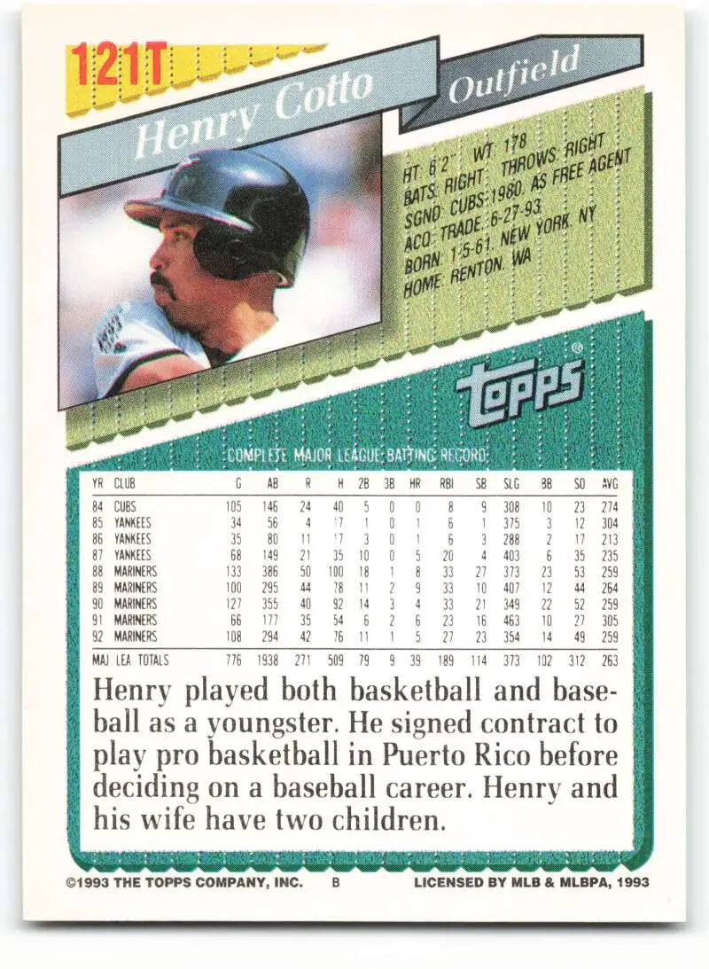 1993 Topps Traded #121T Henry Cotto NM-MT Florida Marlins Baseball Card - Baseball Card Single