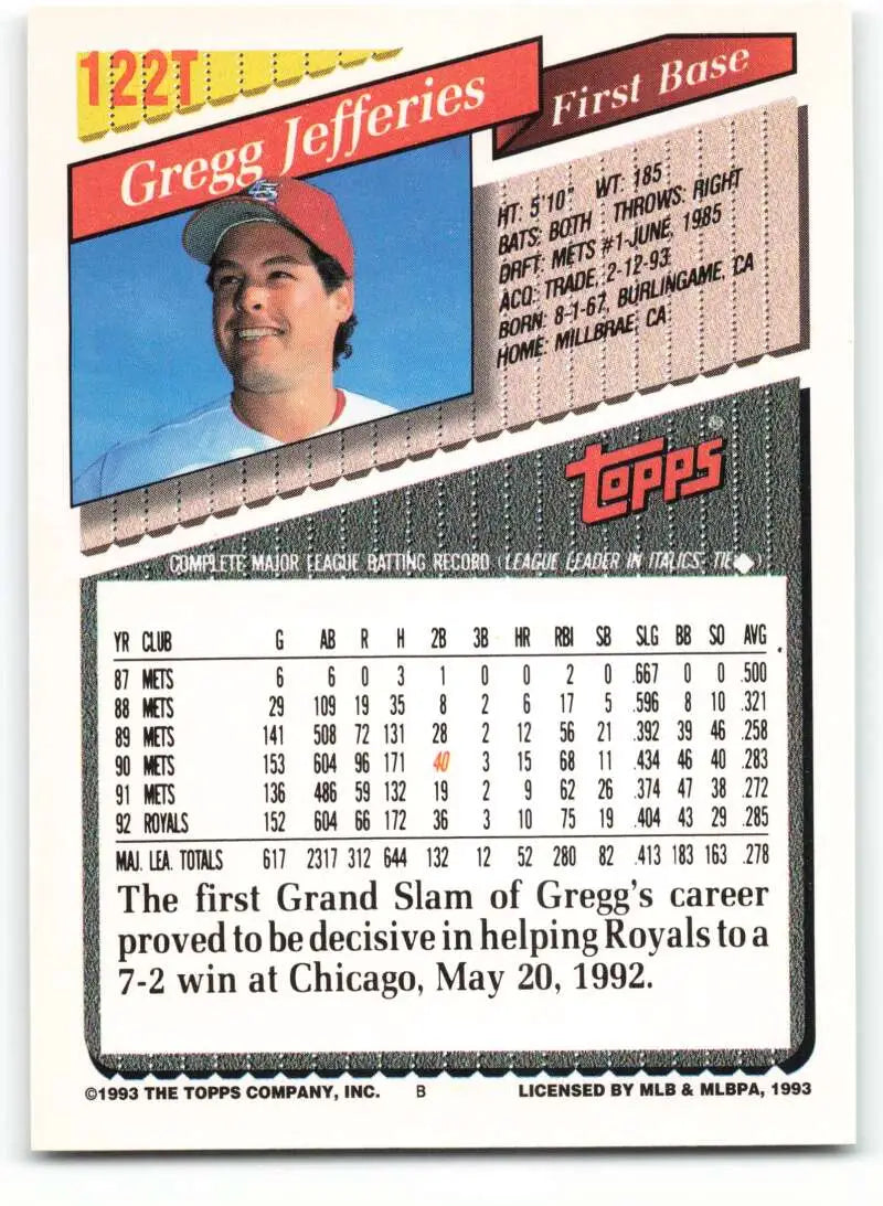 1993 Topps Traded #122T Gregg Jefferies NM-MT St. Louis Cardinals Baseball Card - Baseball Card Single