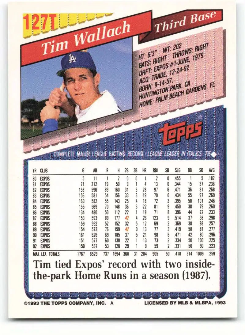 1993 Topps Traded #127T Tim Wallach NM-MT Los Angeles Dodgers Baseball Card - Baseball Card Single
