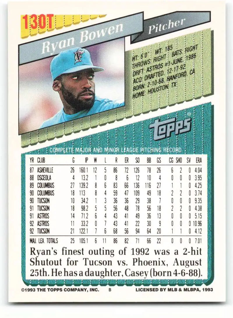 1993 Topps Traded #130T Ryan Bowen NM-MT Florida Marlins Baseball Card - Baseball Card Single