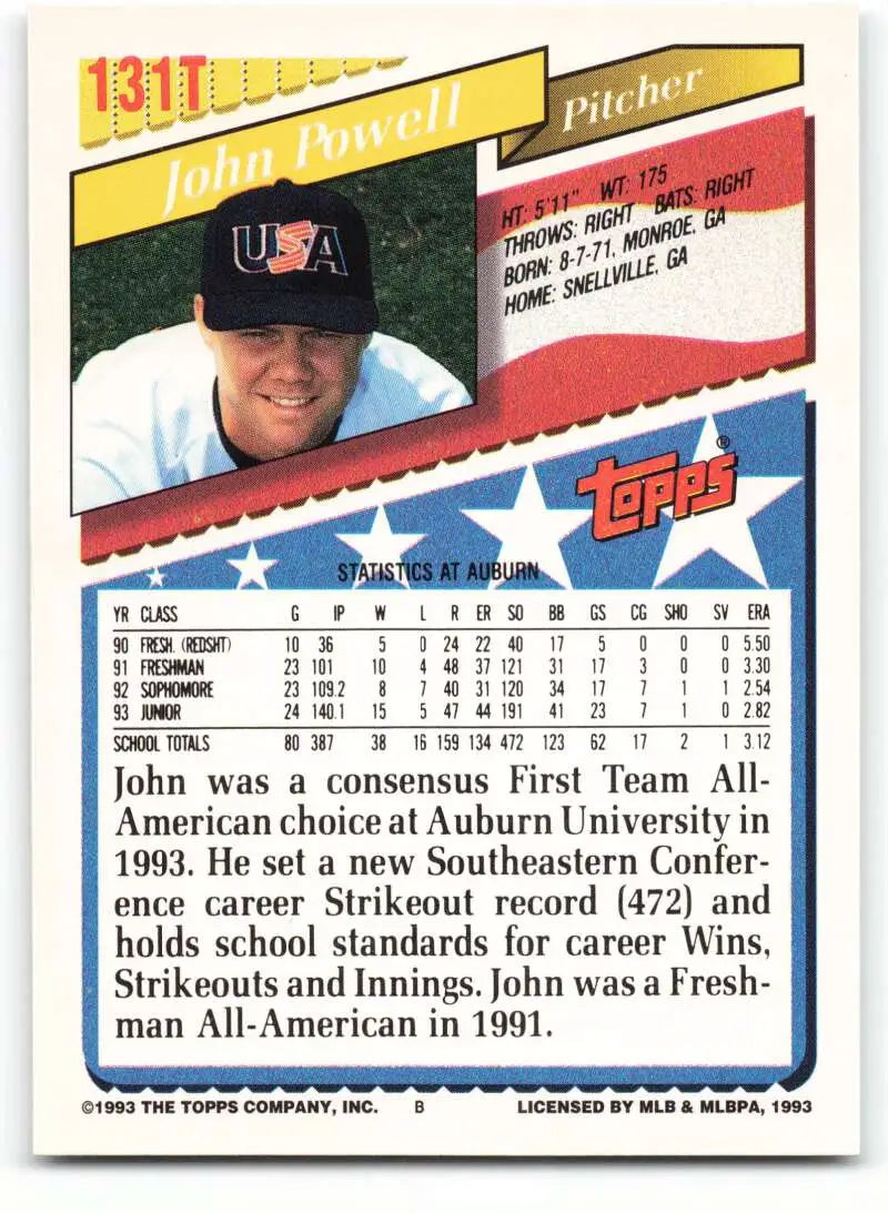 1993 Topps Traded #131T John Powell NM-MT RC Rookie Team USA Baseball Card - Baseball Card Single