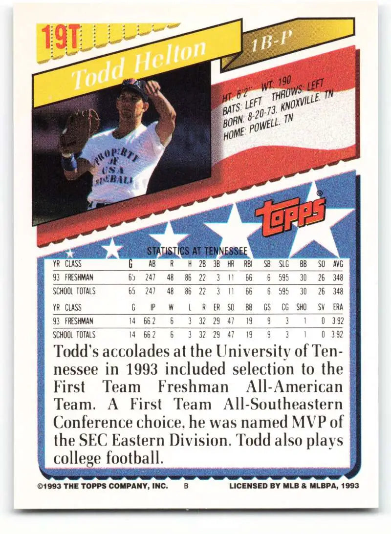 1993 Topps Traded #19T Todd Helton NM-MT RC Rookie Team USA Baseball Card - Baseball Card Single