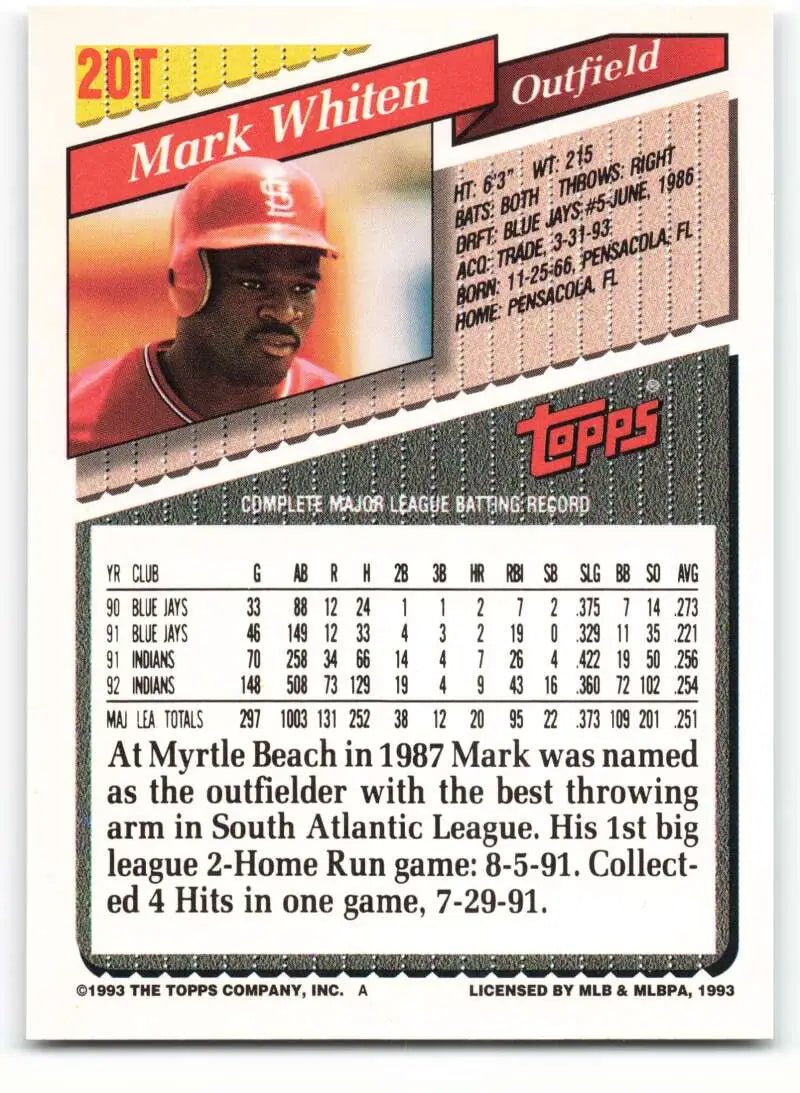 1993 Topps Traded #20T Mark Whiten NM-MT St. Louis Cardinals Baseball Card - Baseball Card Single