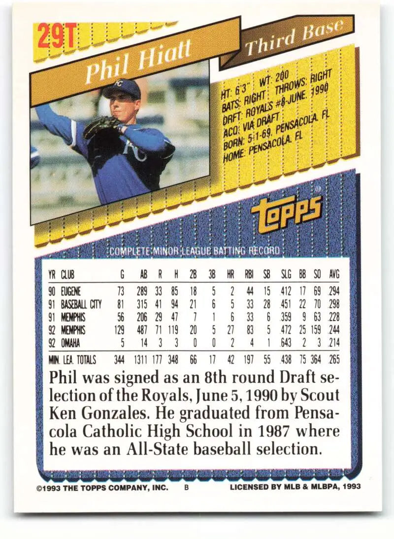 1993 Topps Traded #29T Phil Hiatt NM-MT Kansas City Royals Baseball Card - Baseball Card Single