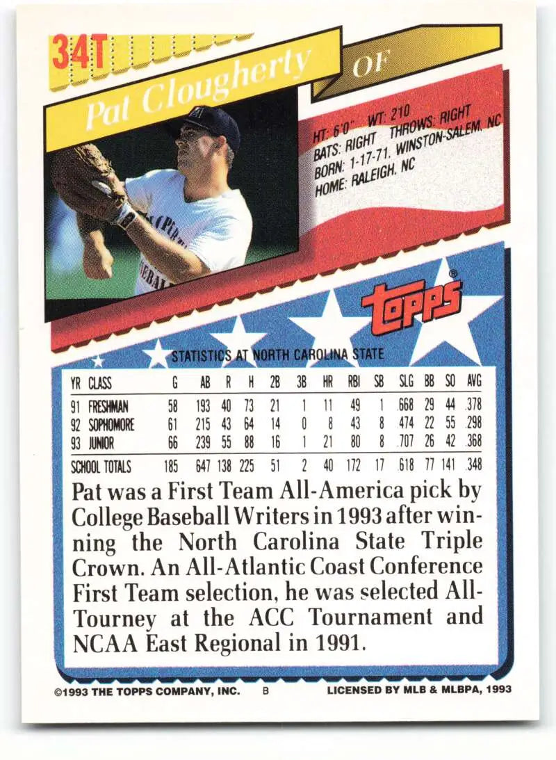 1993 Topps Traded #34T Pat Clougherty NM-MT RC Rookie Team USA Baseball Card - Baseball Card Single