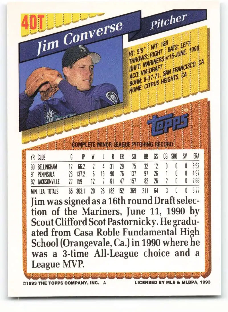 1993 Topps Traded #40T Jim Converse NM-MT RC Rookie Seattle Mariners Baseball Card - Baseball Card Single