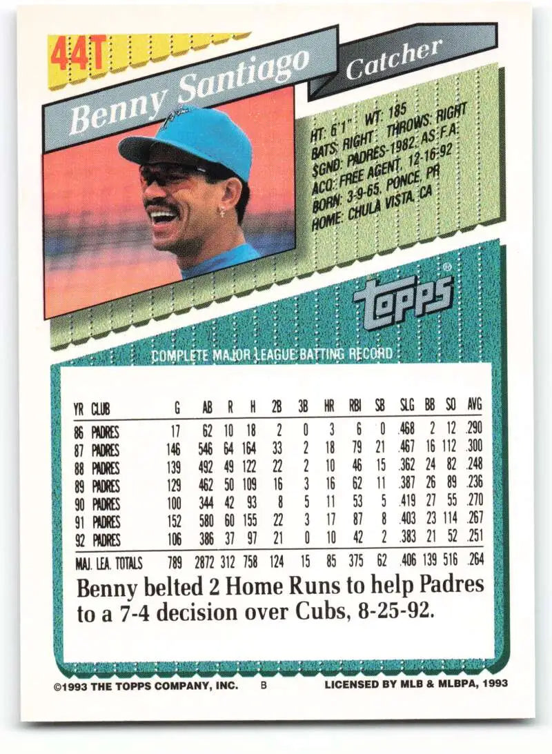 1993 Topps Traded #44T Benito Santiago NM-MT Florida Marlins Baseball Card - Baseball Card Single
