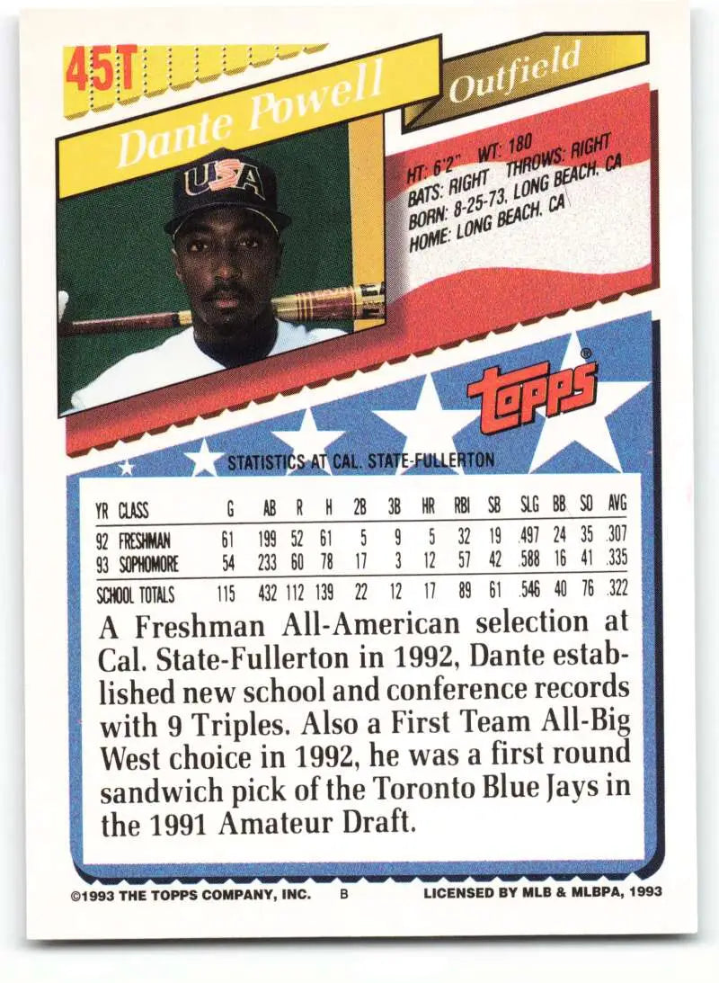 1993 Topps Traded #45T Dante Powell NM-MT RC Rookie Team USA Baseball Card - Baseball Card Single