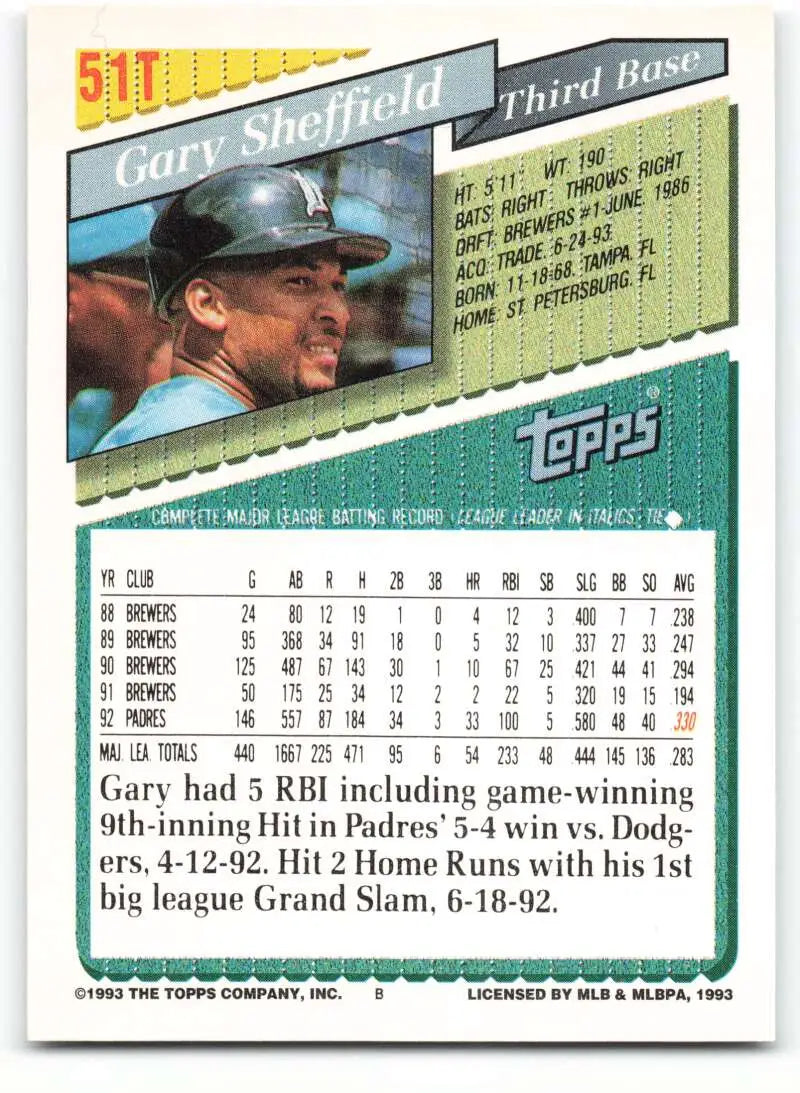 1993 Topps Traded #51T Gary Sheffield NM-MT Florida Marlins Baseball Card - Baseball Card Single