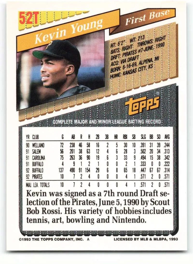 1993 Topps Traded #52T Kevin Young NM-MT Pittsburgh Pirates Baseball Card - Baseball Card Single