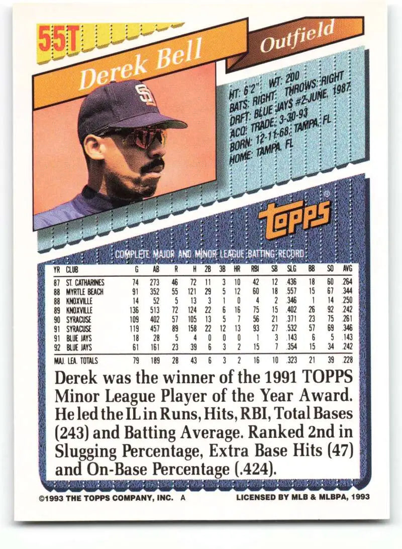1993 Topps Traded #55T Derek Bell NM-MT San Diego Padres Baseball Card - Baseball Card Single
