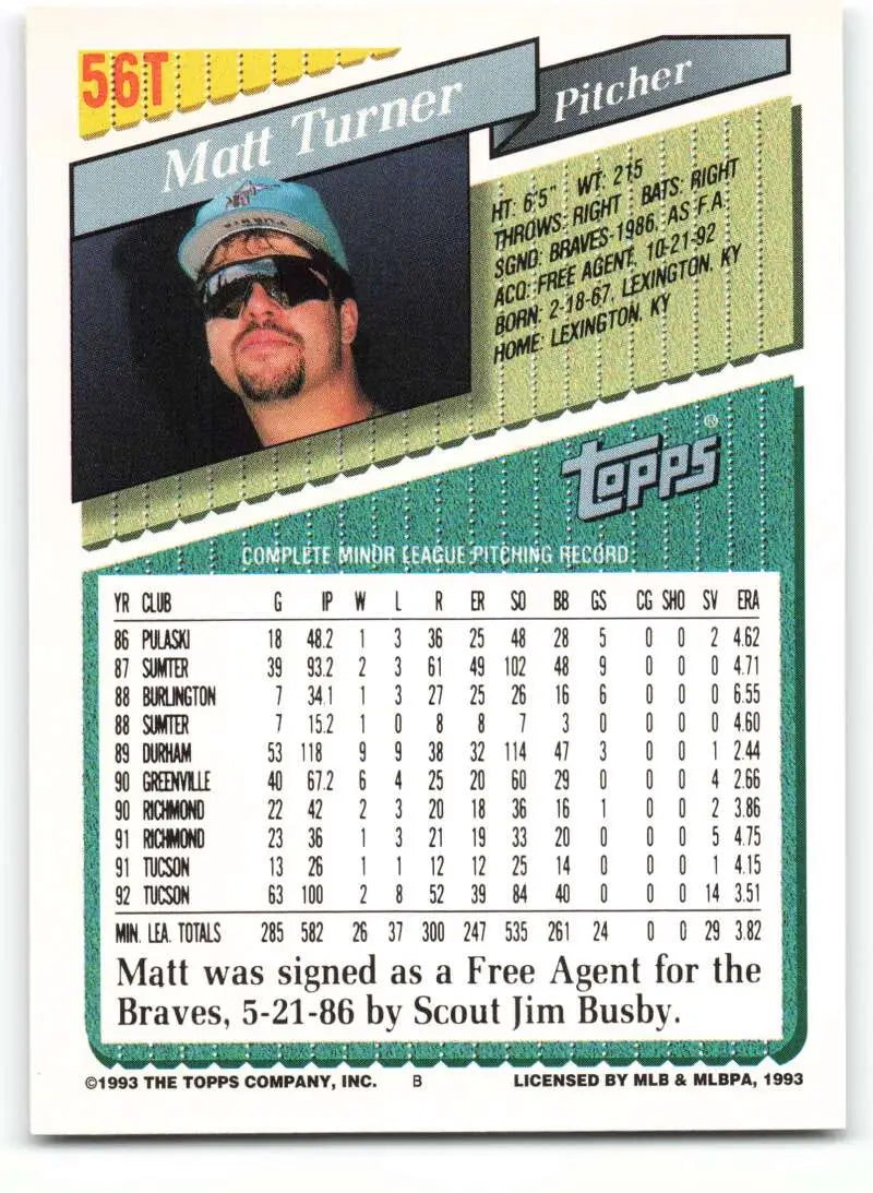 1993 Topps Traded #56T Matt Turner NM-MT RC Rookie Florida Marlins Baseball Card - Baseball Card Single