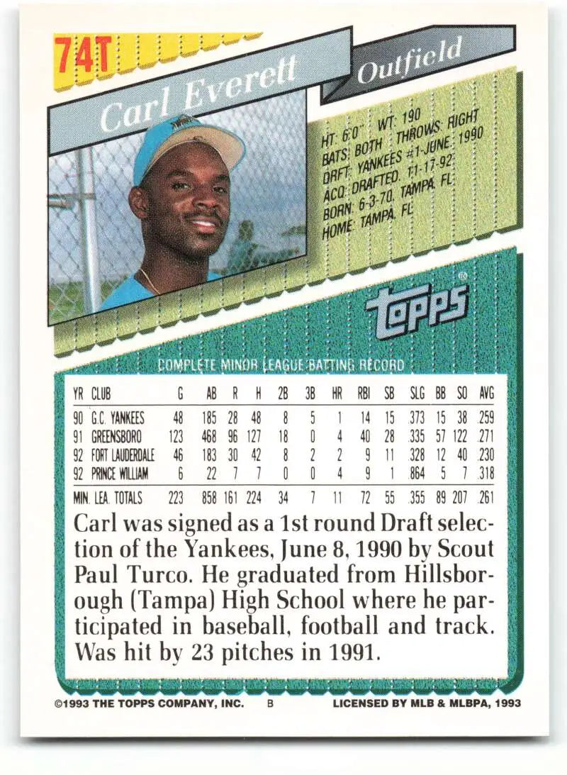 1993 Topps Traded #74T Carl Everett NM-MT Florida Marlins Baseball Card - Baseball Card Single