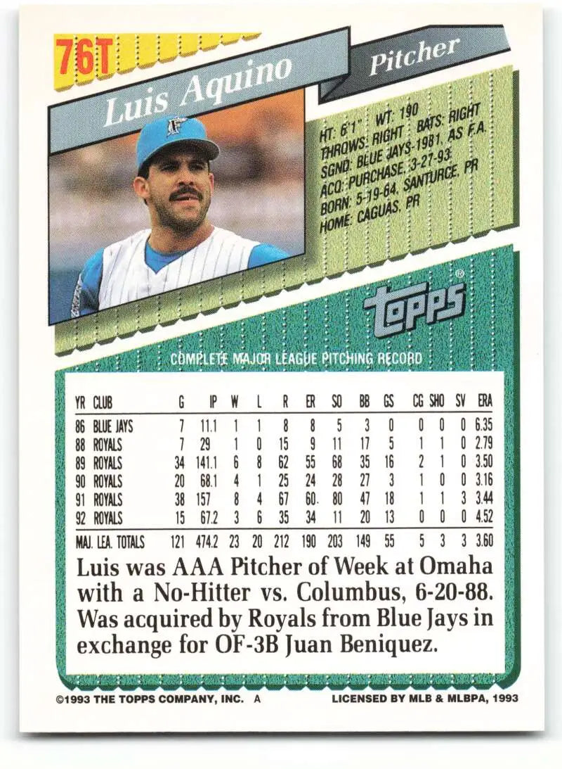 1993 Topps Traded #76T Luis Aquino NM-MT Florida Marlins Baseball Card - Baseball Card Single