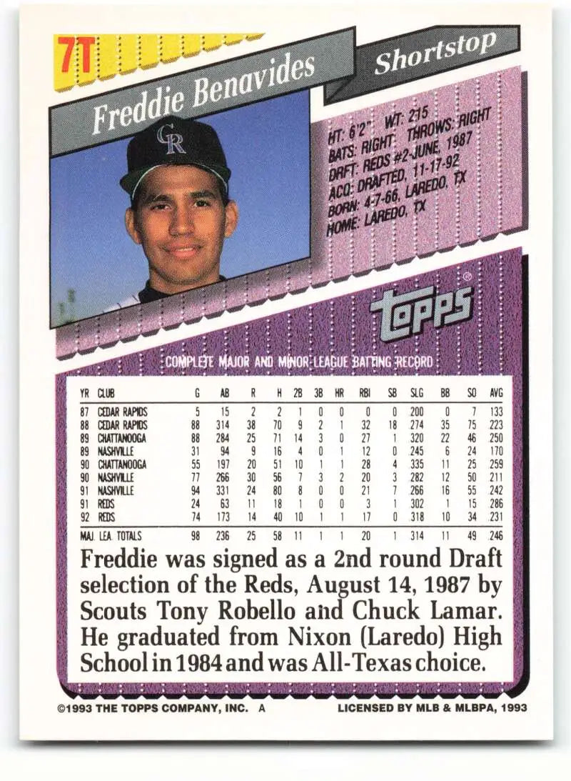 1993 Topps Traded #7T Freddie Benavides NM-MT Colorado Rockies Baseball Card - Baseball Card Single