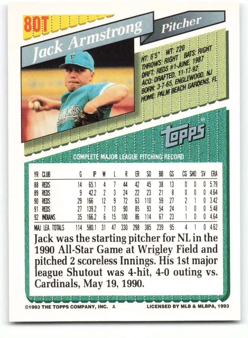 1993 Topps Traded #80T Jack Armstrong NM-MT Florida Marlins Baseball Card - Baseball Card Single