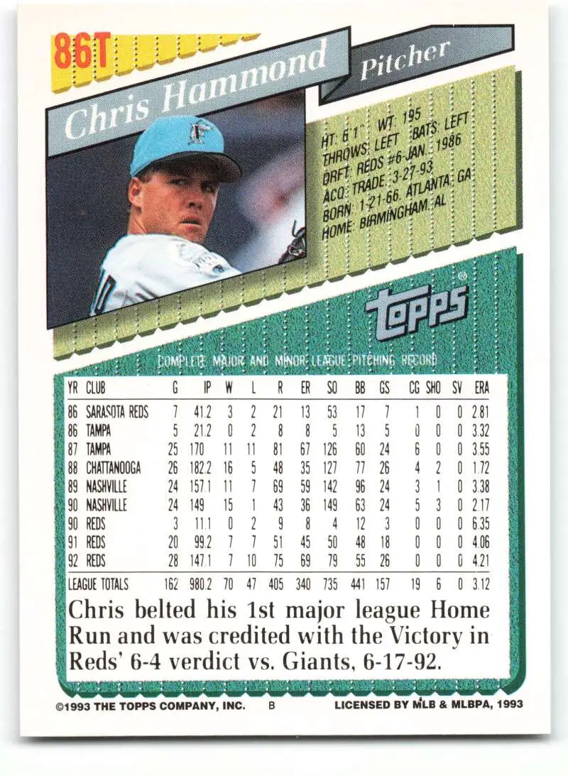 1993 Topps Traded #86T Chris Hammond NM-MT Florida Marlins Baseball Card - Baseball Card Single